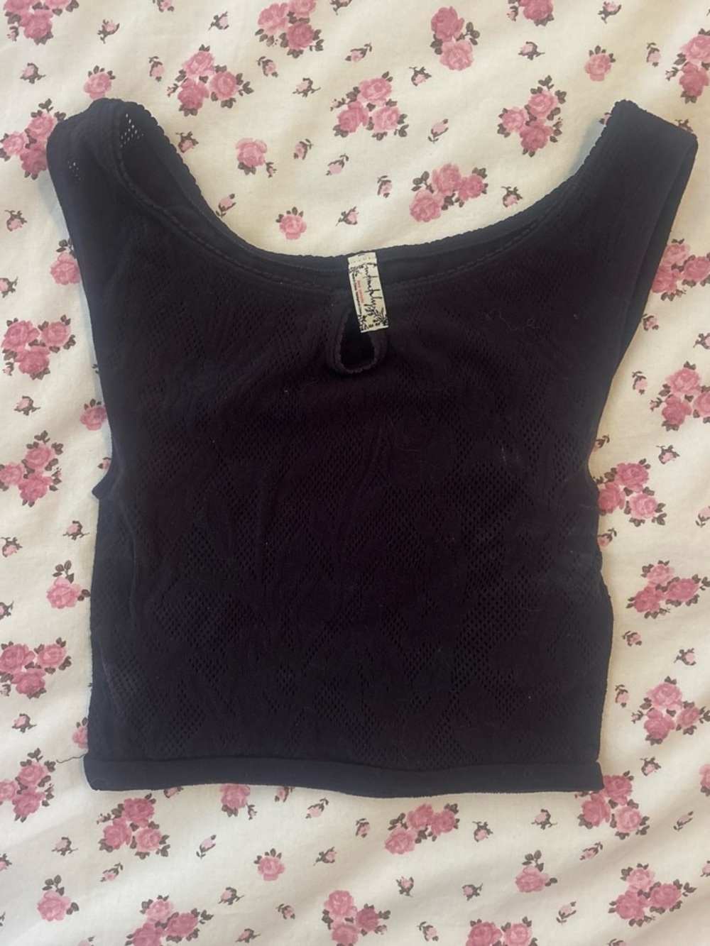 Free People Black Lace Knit Crop Tank